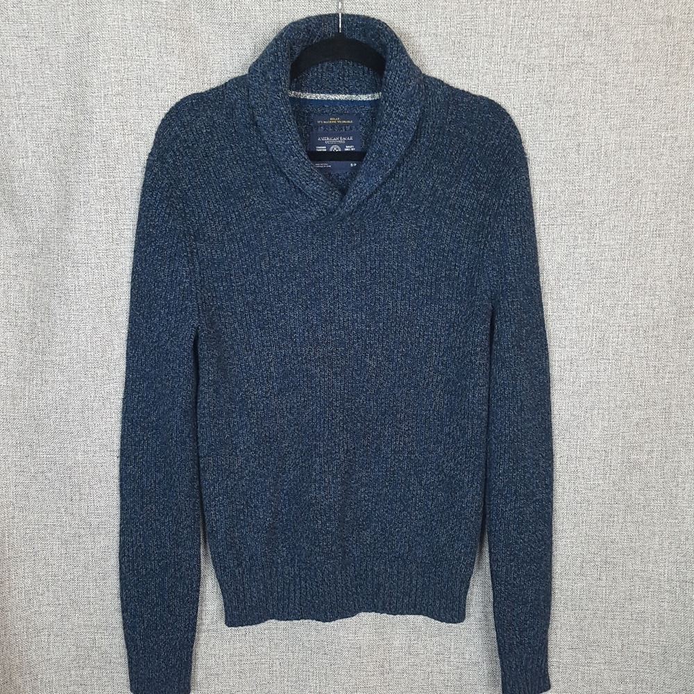 American Eagle EUC Blue Shawl Collar Sweater Sz SP